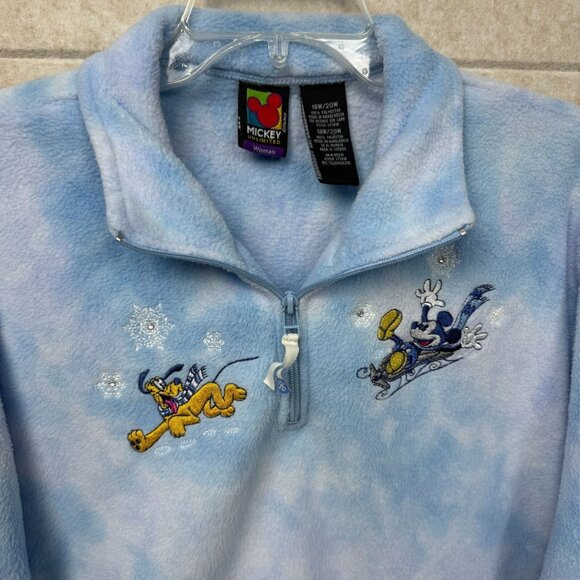 Disney Mickey & Pluto Blue Fleece 1/4 Zip Pullover Women’s 18W/20W Embroidered - Picture 5 of 14